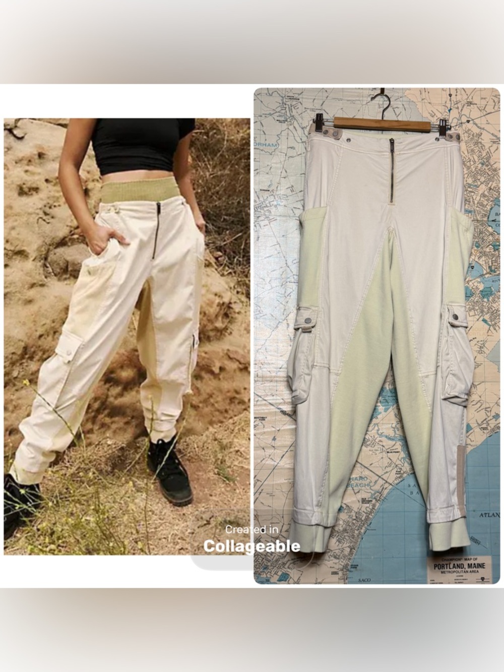 FP Movement by Free People Pale Yellow Cargo Joggers with Ribbed Panels